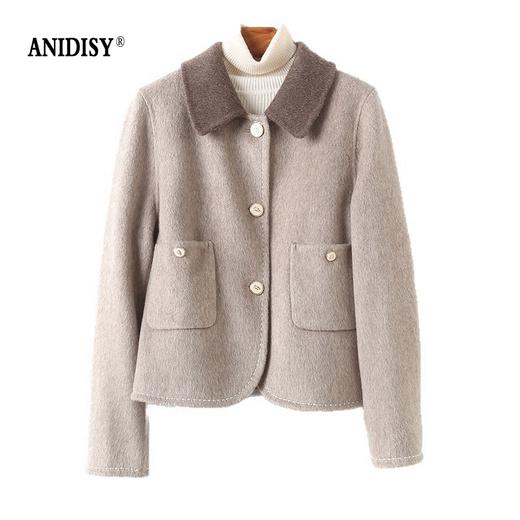 撞色翻领长袖单排扣双面羊毛短款外套 商品图5