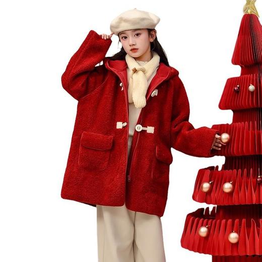 毛毛衣大衣外套2025冬款新款中长款加厚保暖连帽小女孩加绒女童秋 商品图4