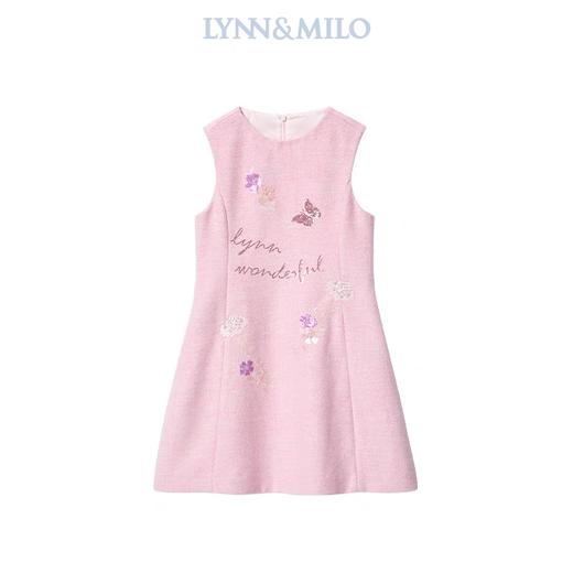 【春上新】8楼琳麦罗 LYNN&MILO 粉色毛呢字母花卉珠绣背心裙 商品图2