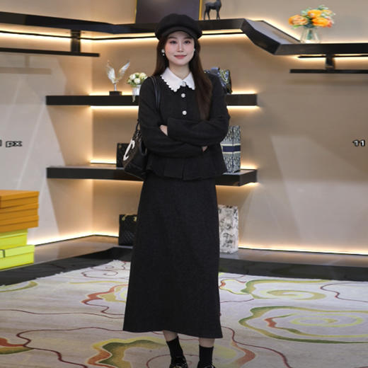 奢姿大码女装2025冬季时尚撞色娃娃领套装胖妹妹气质小香风穿搭9954970595 商品图4