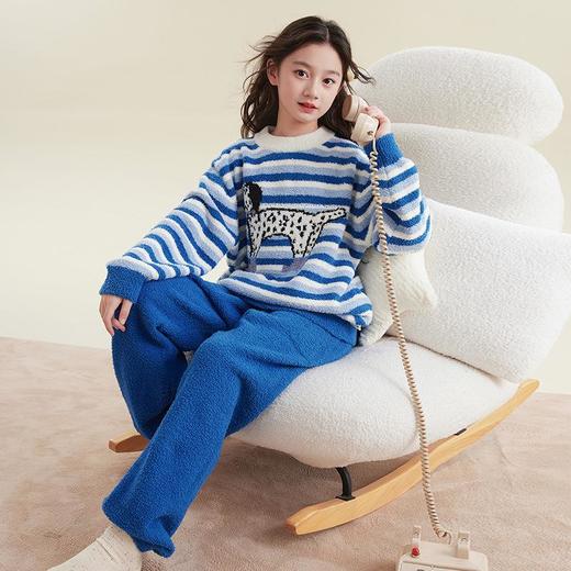 A类条纹半边绒亲子女童套头ins小红书同款冬季不起球大童女家居服 商品图0
