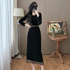 XMZ751秋冬丝绒大码流苏拼接重工钉珠优雅显瘦丝绒连衣裙黑色针织面料 商品缩略图2