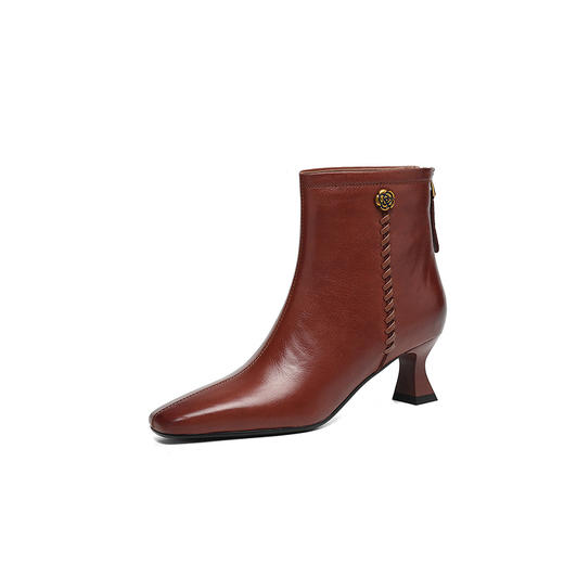 【预售5天】5.5cm秋冬时尚复古后拉链软皮瘦瘦方头粗跟短靴大码高跟时装靴A19-25A 商品图3