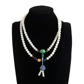 【天然正品】足金单珠配天然新疆籽料细腻一级白约8.2MM和田玉珠串项链8.2MM（皆取最大值）链长：55CM女士281025AH39