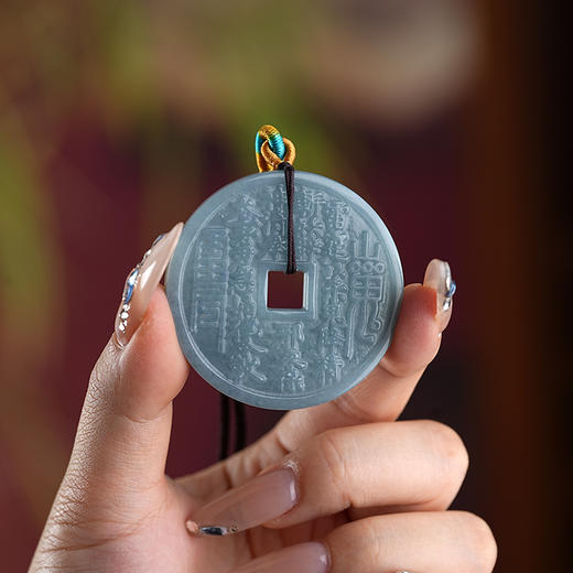 翡翠A货山gui大花钱吊坠日常装饰佩戴 商品图0