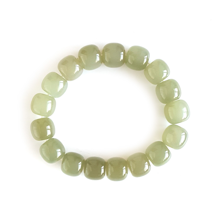 【天然正品】天然青海料细腻油润度佳桶珠约12.3*11.0MM湖水绿和田玉手串12.3*11.0MM（皆取最大值）女士030425AH86 特价