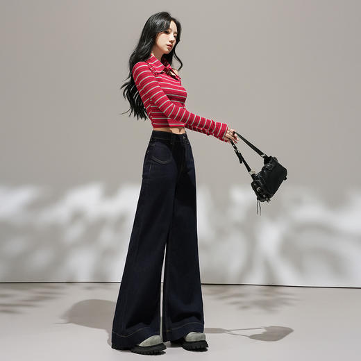【加绒加厚】罗蒙女士秋冬款高腰阔腿裤子时尚百搭显瘦长裤子 商品图3