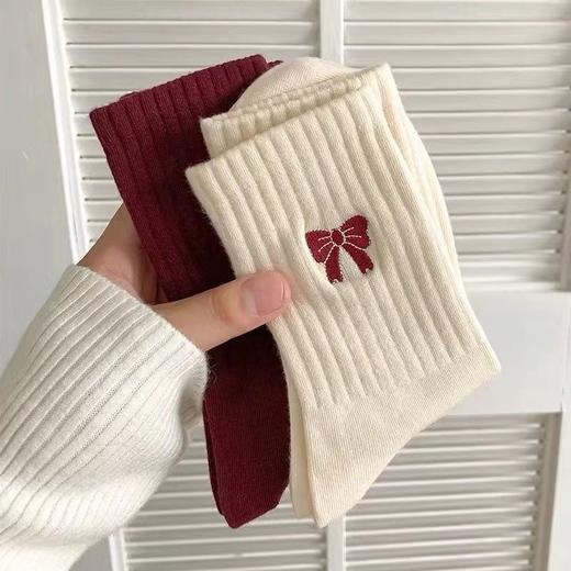 巨划算19.9六双！【甄选品质天然细线❗️柔软舒适通透呼吸】袜子女中筒袜秋季安可拉高筒蝴蝶结条纹堆堆袜百搭运动休闲长筒袜。jb 商品图1