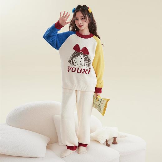 女童半边绒睡衣儿童法兰绒秋冬款加厚冬季女孩珊瑚绒家居服套装 商品图2