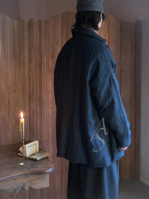 Casey Casey Orsan 25AW  靛蓝色人字纹羊绒短外套 商品图3