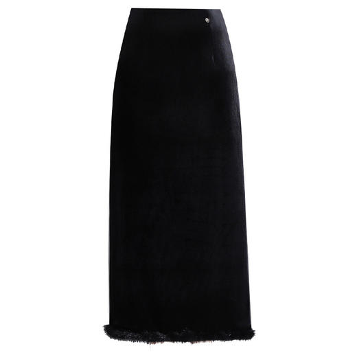 QYM 3586-Y丝绒拼结直筒半身裙中长款包臀裙厚款开衩半身裙 商品图4