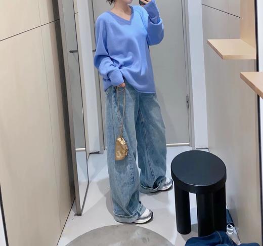 D121427卷边下摆V领插肩长袖宽松显瘦针织衫上衣女 商品图11