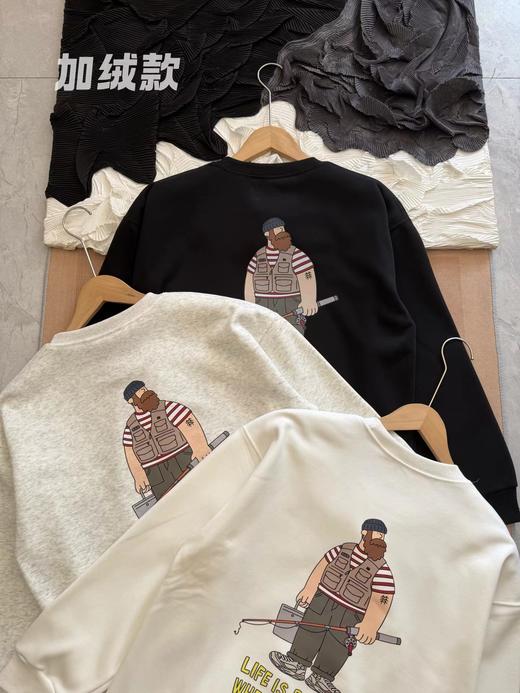 D121439钓鱼达人印花logo 加绒圆领长袖卫衣 商品图1