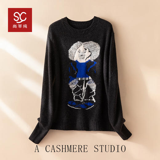 摩登小熊~100%纯山羊绒衫女加厚立体编织小熊圆领毛衣CYR25164 商品图3