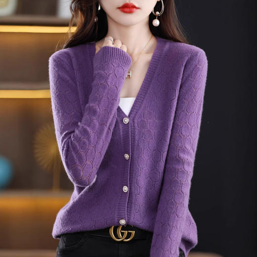 丁摩 100％羊毛复古镂空针织开衫羊毛外套A212 商品图0