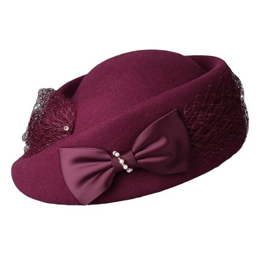 雀说 澳洲羊毛呢时装帽子女秋冬毡帽网纱礼帽贝雷帽THO-9383 商品图4