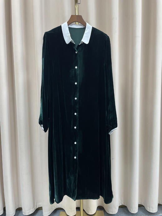 「断码清仓」黑白撞色翻领单排扣丝绒收腰小黑裙 L码 ZFYY178 商品图1