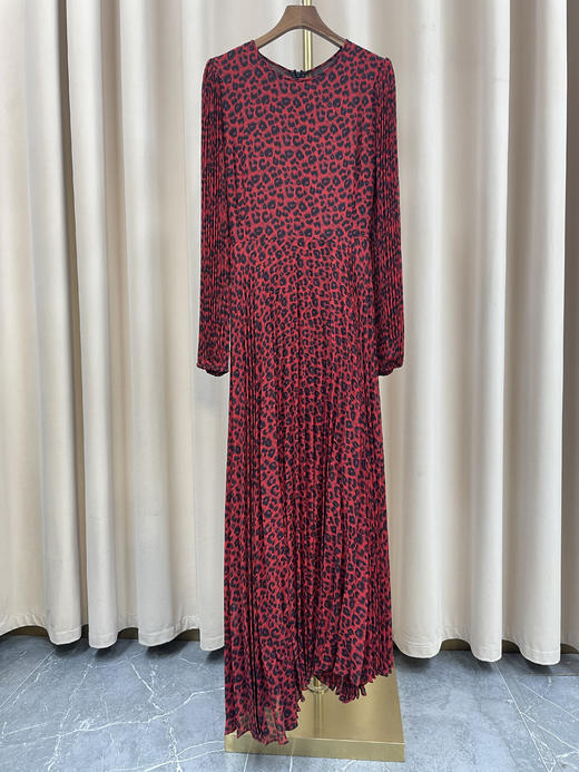 「断码清仓」复古红黑碎花高腰显瘦长袖桑蚕丝连衣裙 L码 ZFYY165 商品图0