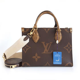 【98新】LV路易威登onthegoM46373小号棕色老花宽肩带onthego托特手提单肩包女士 121225AK09