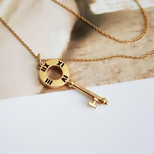 【95新】Tiffany & Co.蒂芙尼18K玫瑰金罗马数字镂空四钻钥匙项链链长约40cm女士 231125AK06 商品图4