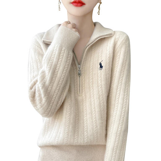 丁摩 100%纯羊毛衫女装针织毛衣开衫绞花刺绣女式羊毛衫NJR946 商品图4