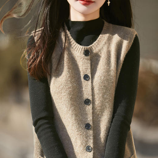 丁摩 纯羊毛圆领针织马甲开衫无袖坎肩上衣YC-Y029 商品图2