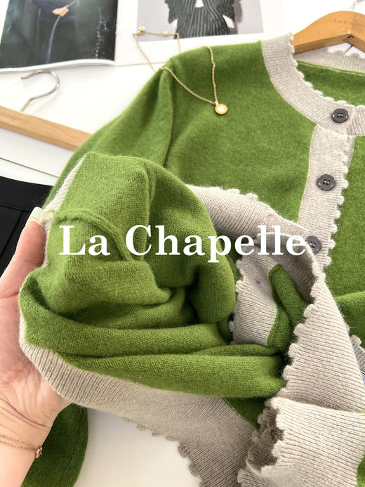 会员福利【兔毛+绵羊毛】拉夏贝尔/La Chapelle高级撞色双口袋排扣针织开衫慵懒软糯气质感 商品图8