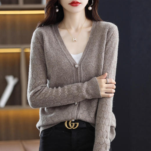 丁摩 100％羊毛复古镂空针织开衫羊毛外套A212 商品图1