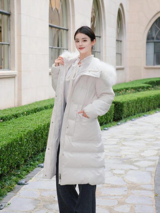 蒙口 blain连帽毛领收腰长款羽绒服(SS) 商品图0