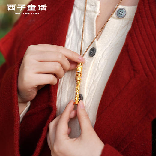 【预售3-5天】灵隐文创  新中式沙金项链女生招米毛衣链饰品 商品图2