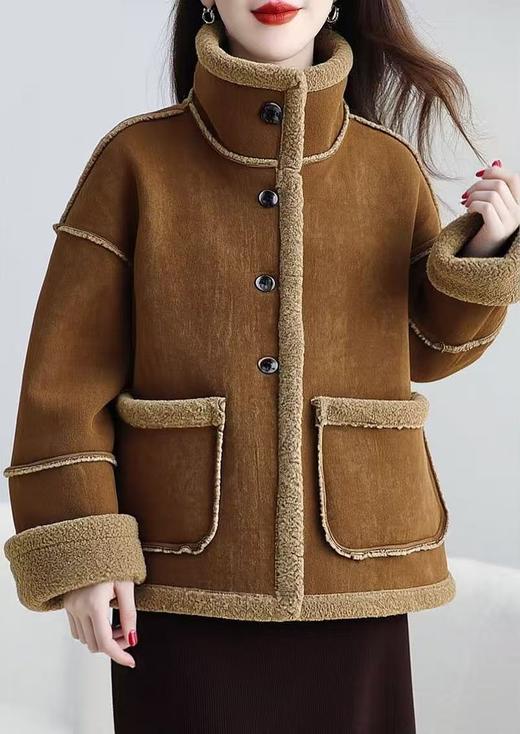 最后一件样衣【颗粒绒】麂皮绒可翻领立领皮毛一体加厚颗粒绒外套-喜出 商品图3