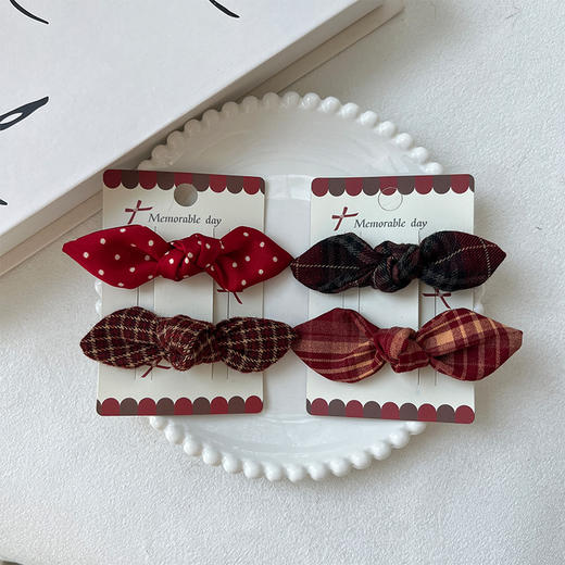 复古英伦风红咖格纹FGKH发夹-纪念日百货门店同款167949795 商品图3
