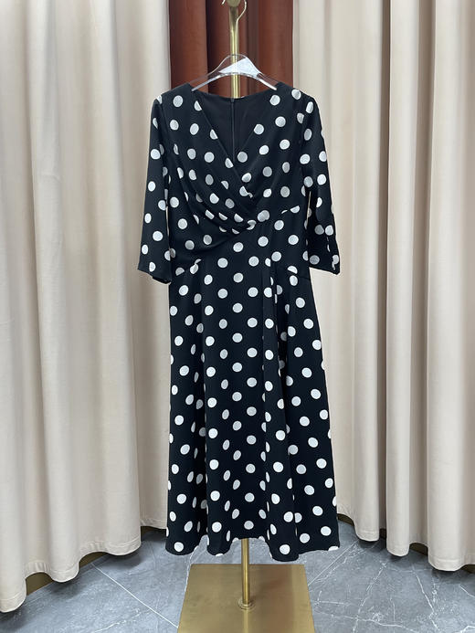 「断码清仓」复古波点五分袖收腰显瘦雪纺中长裙 L码 ZFYY171 商品图0