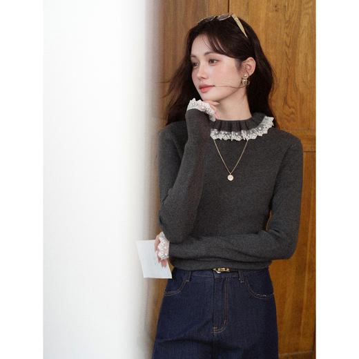 鹿向南「巴黎德州」法式灰色长袖毛针织衫秋冬季氛围感内搭上衣女 商品图0