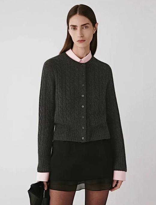 D121460冬季新款精致蕾丝花边拼接羊毛针织开衫外套 商品图3