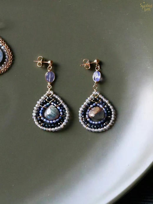 SpoiledBrat Jewelry戏剧系列 |14K注金斜长石坦桑石尖晶石耳环 商品图0