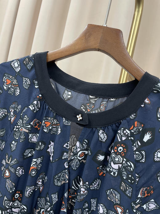 「断码清仓」藏青碎花收腰圆领显瘦真丝连衣裙 L码 ZFYY174 商品图4