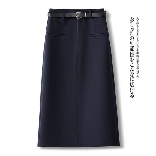 丁摩 【配腰带】毛呢半身裙女秋冬开叉直筒a字裙子AS2826 商品图2