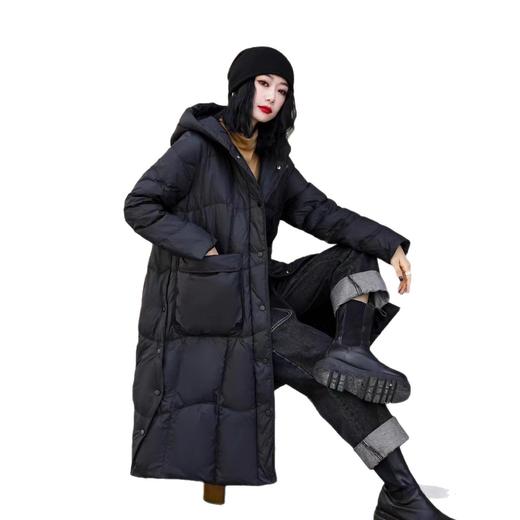 丁摩 白鸭绒过膝长款羽绒服简约连帽外套 商品图4