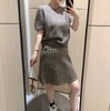 D121468老钱风复古时尚撞色翻领格纹针织开衫外套半身裙套装女 商品缩略图5