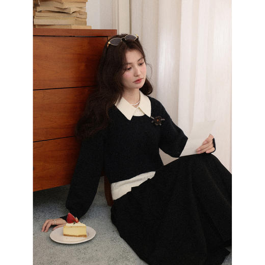 鹿向南「格雷奏曲」法式圆领黑色长袖毛衣秋冬新款时尚短款上衣女 商品图4