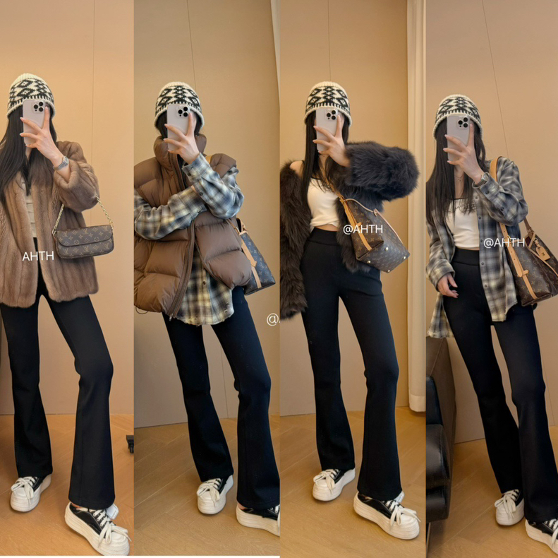 AHTH一体绒加绒喇叭裤