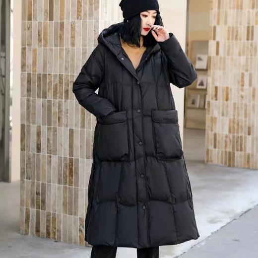丁摩 白鸭绒过膝长款羽绒服简约连帽外套 商品图2