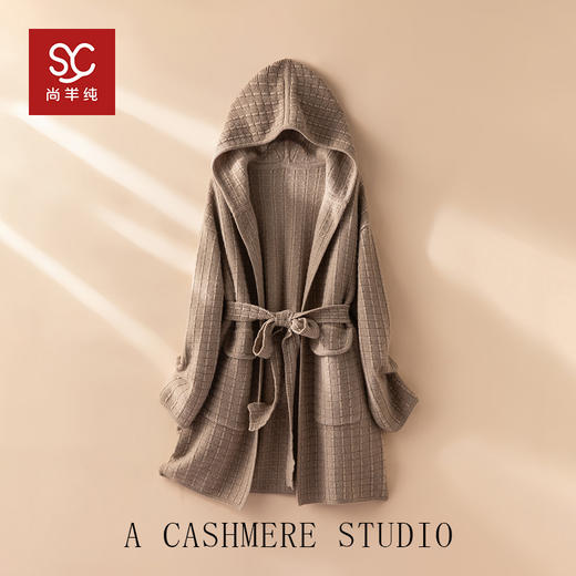 100%Baby小山羊绒~连帽加厚针织大外套中长款开衫BABY25160 商品图0