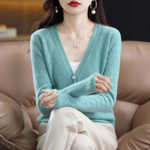 丁摩 100％羊毛复古镂空针织开衫羊毛外套A212 商品图3