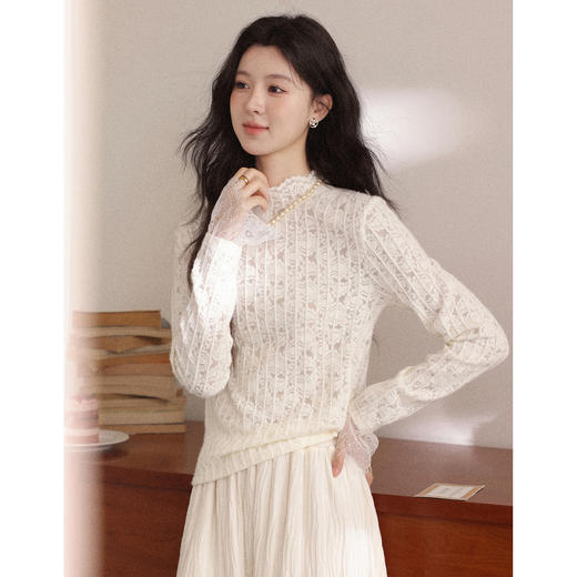 鹿向南【1217/20:00新品前1小时7折限量100件】杏色蕾丝衫 商品图0