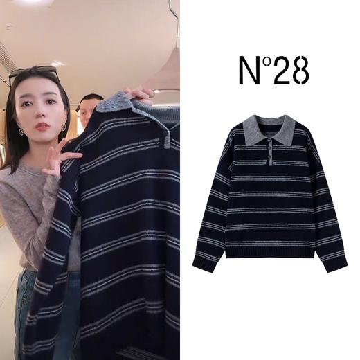 N°28 长袖慵懒风秋季街头针织毛针织衫宽松翻领日系时尚895392M022 商品图0
