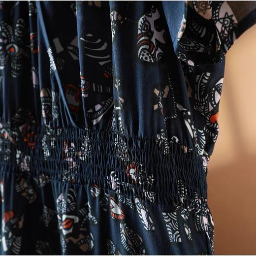 「断码清仓」藏青碎花收腰圆领显瘦真丝连衣裙 L码 ZFYY174 商品图3