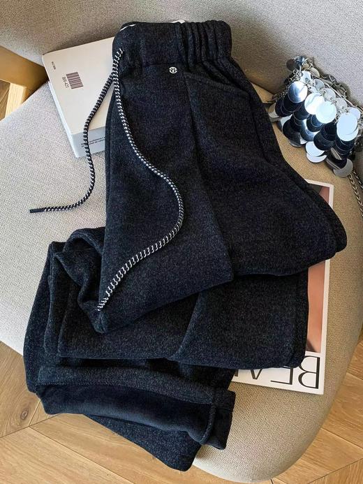 D121430加绒保暖毛呢直筒休闲裤女高腰抽绳宽松百搭呢子长裤 商品图2