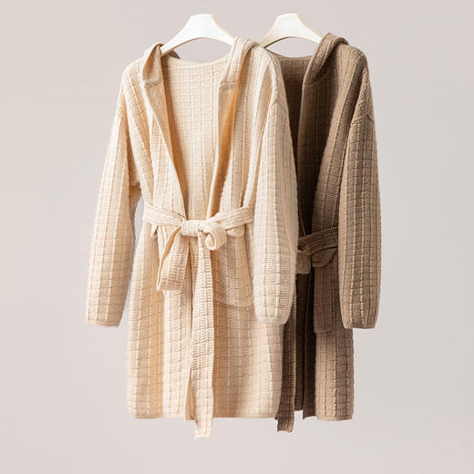 100%Baby小山羊绒~连帽加厚针织大外套中长款开衫BABY25160 商品图2